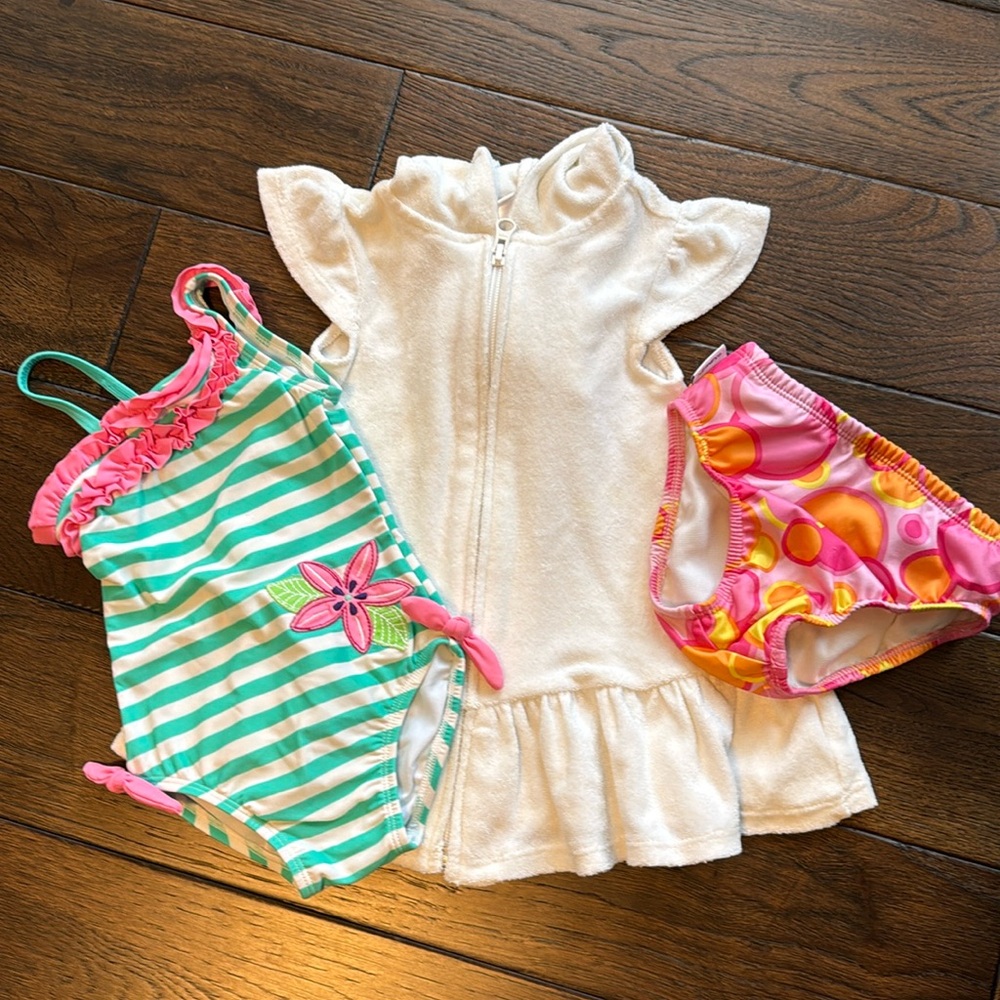3 Piece Girl's 12 M Hartstrings Bathing Suit -Cover Up -Reusable Diaper Bundle